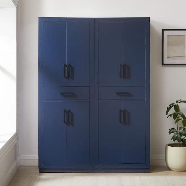 CROSLEY FURNITURE Isla Navy Engineered Wood 47.5 in. Kitchen Pantry Cabinet (Set of 2)