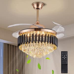 42 in. Integrated LED Indoor Gold Ceiling Fan with Light and Remote Retractable Blades Fandelier