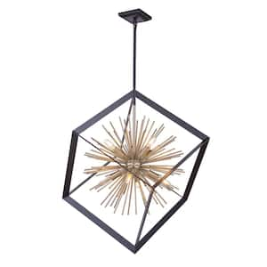 Sunburst 8-Light Matte Black and Satin Brass Chandelier