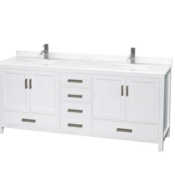 Wyndham Collection Sheffield 80 in. W. x 22 in. D x 35 in. H Double Bath Vanity in White with Giotto Quartz Top