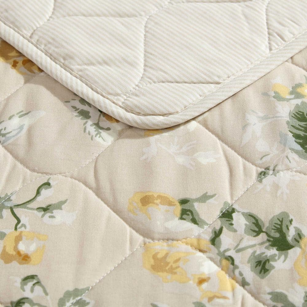 Laura Ashley Twin Reversible Cotton Quilt Set in Gold and Beige