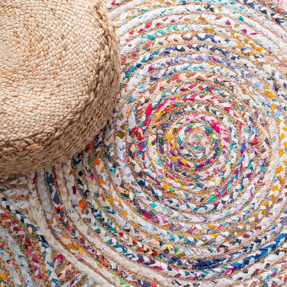 Boho-Chic Multicolor Cotton and Jute Hand-Knotted Oval Rug