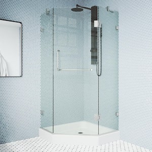 Piedmont 40 in. L x 40 in. W x 79 in. H Frameless Pivot Neo-angle Shower Enclosure in Brushed Nickel with Clear Glass