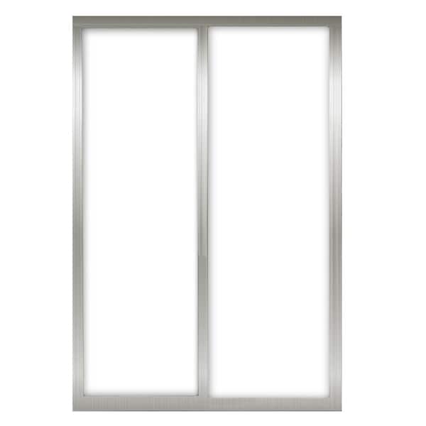 Contractors Wardrobe 48 in. x 81 in. Silhouette 1-Lite Brushed Nickel Aluminum Frame Mystique Glass Interior Sliding Closet Door