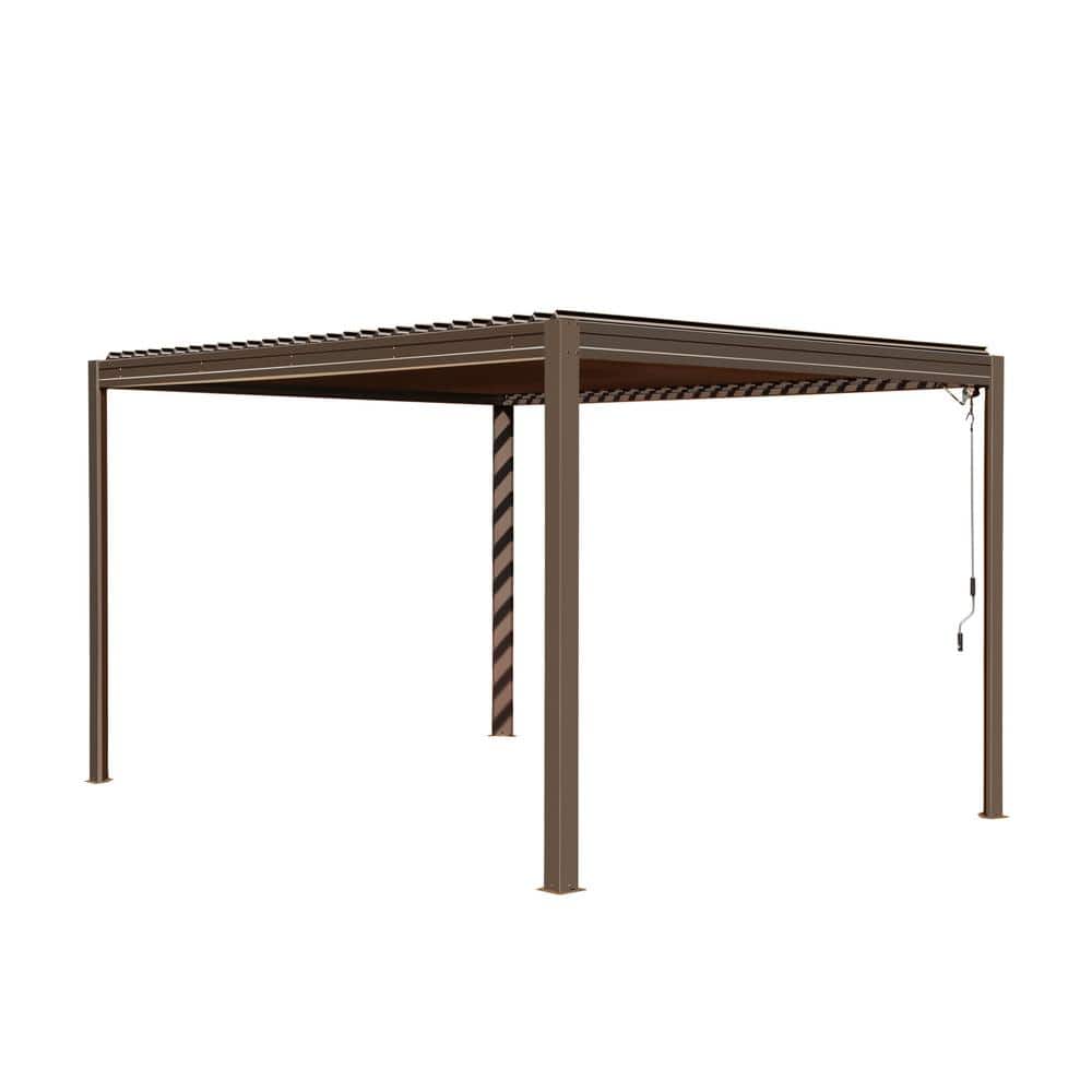 Brown Aluminum 10' x 13' Louvered Pergola with Adjustable Roof