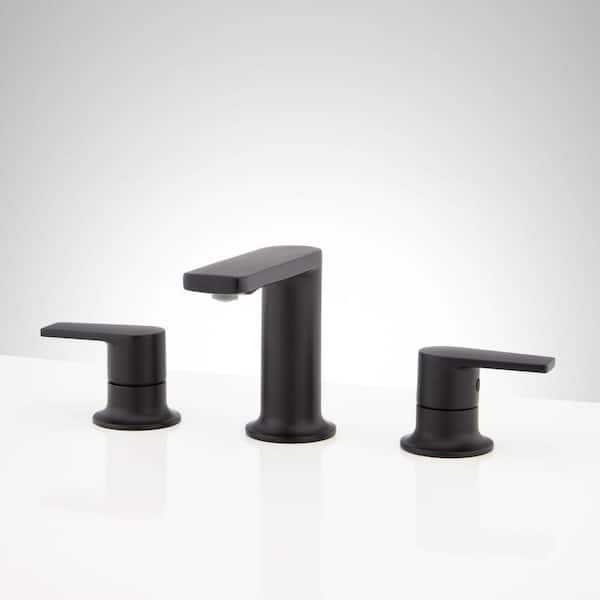 SIGNATURE HARDWARE Berwyn 8 in. Widespread 1.2 GPM Double Handle Bathroom Faucet in Matte Black