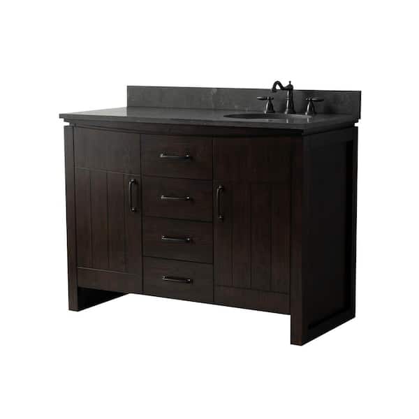 Bellaterra Home 48 in. Single Sink Dark Walnut Finish Bath Vanity with Blue Limestone Stone Top and Right Side Basin