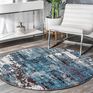 Haydee Abstract Blue 5 ft. Round Rug