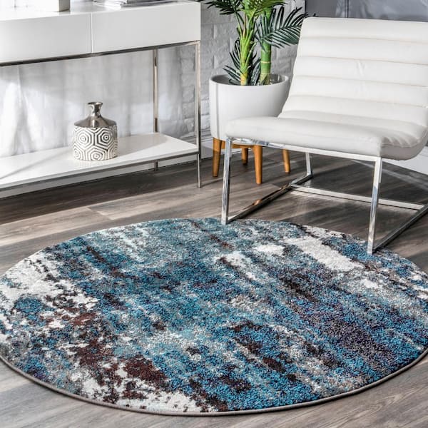 Haydee Abstract Blue 5 ft. Round Rug