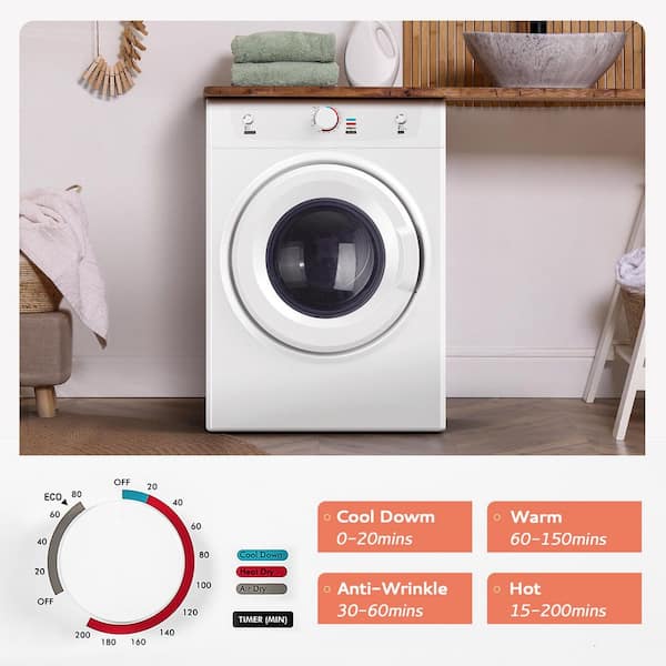3.5 cu. ft. Vented Front Load Stackable Electric Compact Dryer in White with Multiple Drying Modes and Exhaust Hose