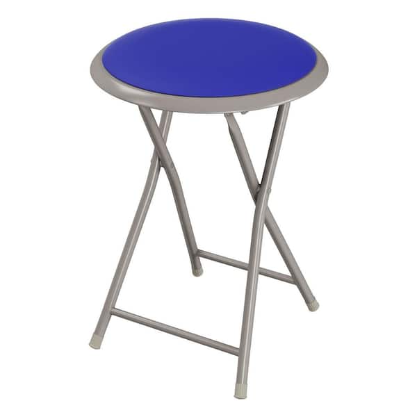 Lavish Home Backless 18 in. Round Folding Stool with Padded Seat, Blue Portable Counter Bar Stool for Kitchen or Rec Room