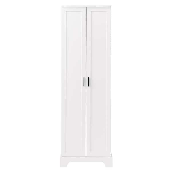 28.15 in. W x 15 in. D x 67.4 in. H White Wood Linen Cabinet with Adjustable Shelf and Storage Racks