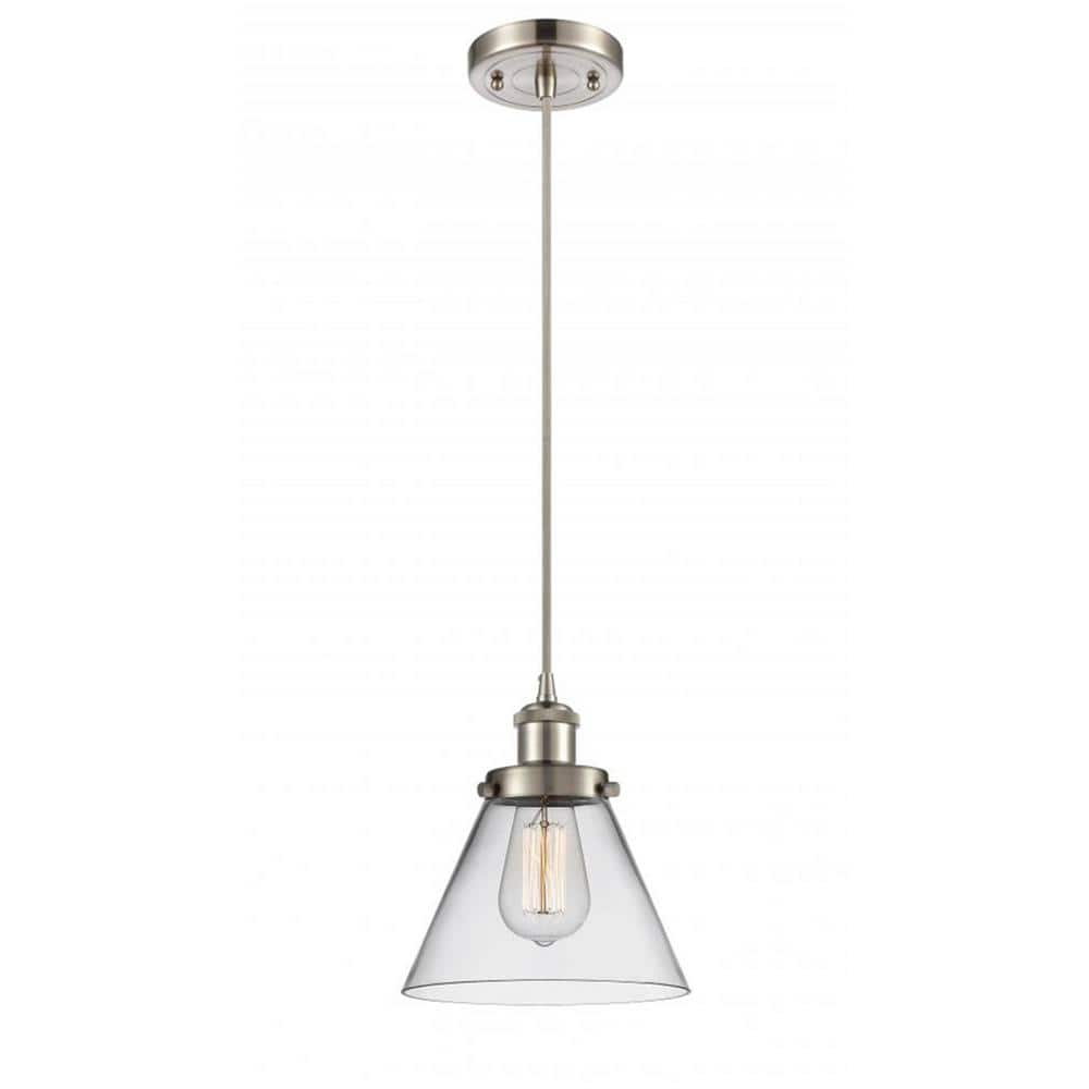 Cone 1-Light Brushed Satin Nickel Shaded Pendant Light with Clear Glass Shade price history on PriceWatchPro