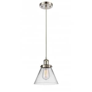 Cone 1-Light Brushed Satin Nickel Shaded Pendant Light with Clear Glass Shade