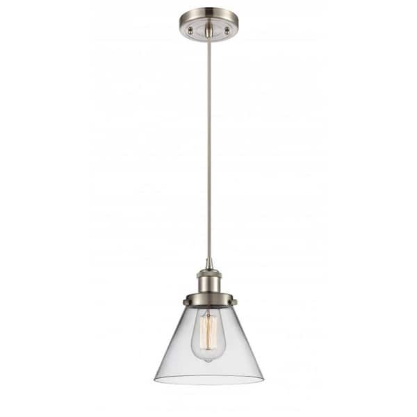 Innovations Cone 1-Light Brushed Satin Nickel Shaded Pendant Light with Clear Glass Shade