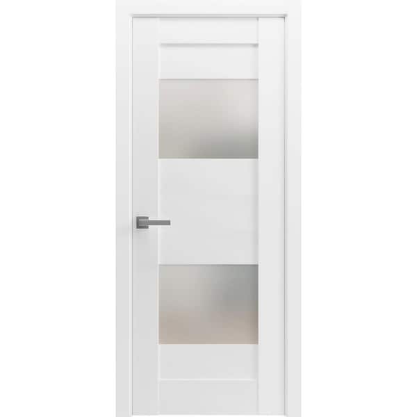 6222 42 in. x 84 in. Right-Hand/Inswing Solid Frosted Glass White Single Prehung Interior Door with Hardware