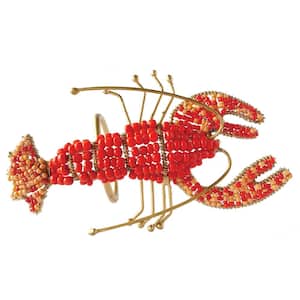 4.75 in. W x 2.25 in. H Red and Orange Metal Lobster Napkin Rings with Glass Beads (Set of 4)