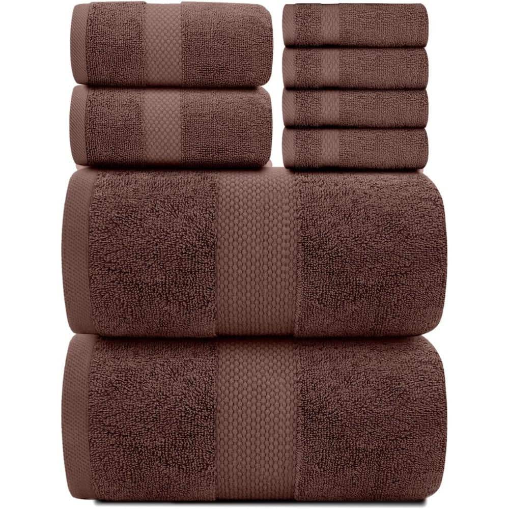 8-Piece Brown 100% Combed Cotton Towel Set