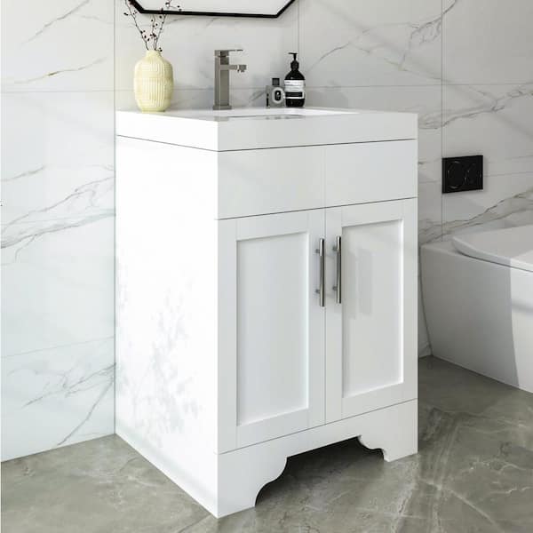 Agnea 24 in. W x 21 in. D x 35 in. H Single Sink Freestanding Bath Vanity in Matte White with White Quartz Top