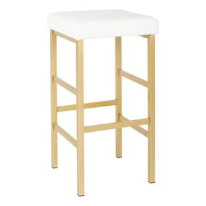 Metro 30 in. Gold Backless Stool in White