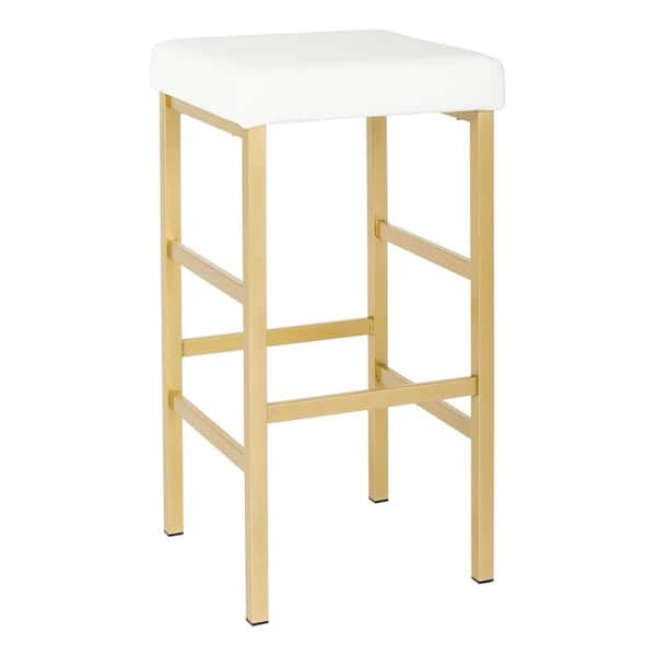 OSP Home Furnishings Metro 30 in. Gold Backless Stool in White