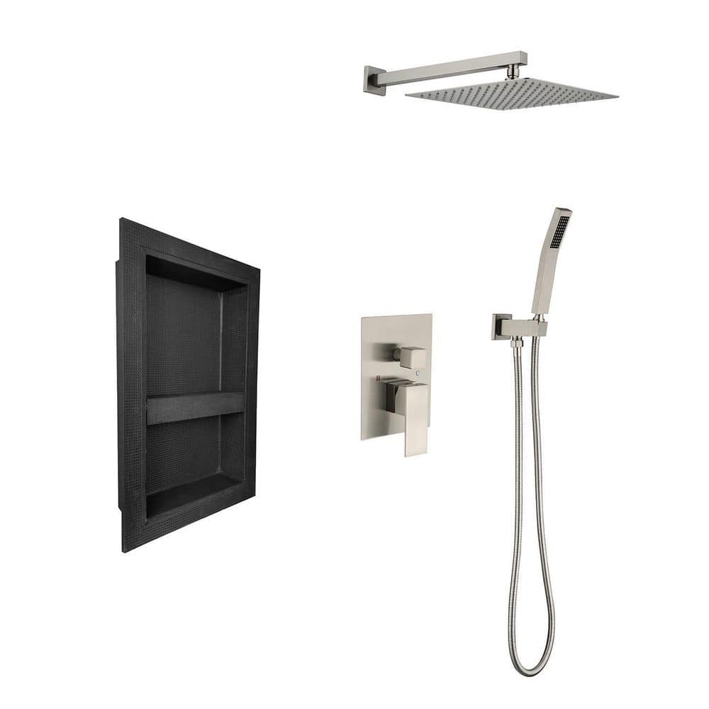1-Spray Patterns 11.8 in. Wall Mount Dual Fixed and Handheld Shower Head with 12 in. Niche 1.8 GPM in Brushed Nickel price history on PriceWatchPro
