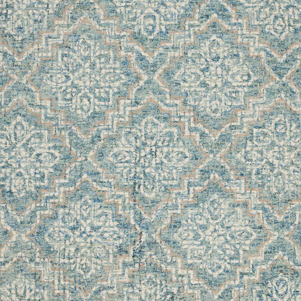 Handmade Tufted Wool Abstract Round Blue Rug 36 in