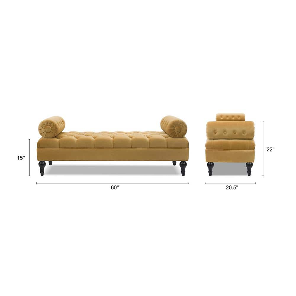 Lewis Glam Traditional Sky Neutral Tufted Bench with Bolster Pillows