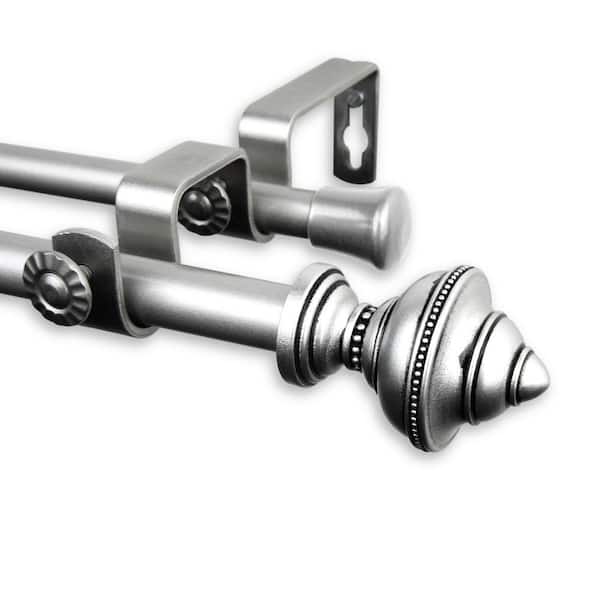 Rod Desyne 28 in. - 48 in. Telescoping 5/8 in. Double Curtain Rod Kit in Satin Nickel with Palace Finial