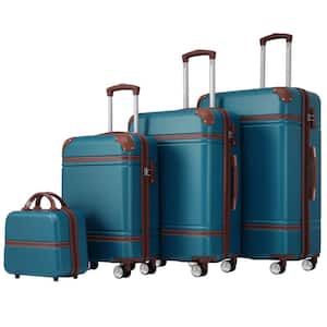 4-Piece Blue Expandable ABS Hardshell Spinner 20 in. 24 in. 28 in. Luggage Set with 3-Digit TSA Lock, Cosmetic Case