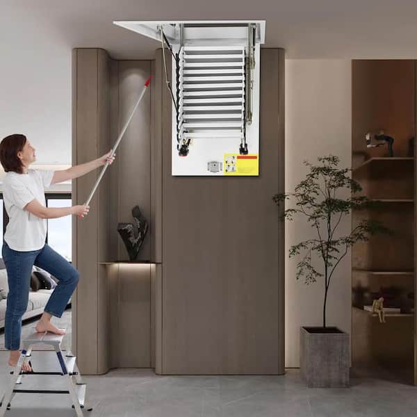Upward-Folding Telescopic Attic Ladder – 7-Step Retractable Loft Staircase, 330lbs Capacity, Space-Saving Pull-Down For Garage, Basement, Loft
