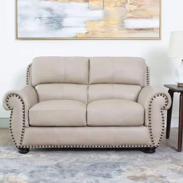 DEVON & CLAIRE Aura 64 in. Round Arm 2-Seater Nailhead Trim Sofa in Ivory