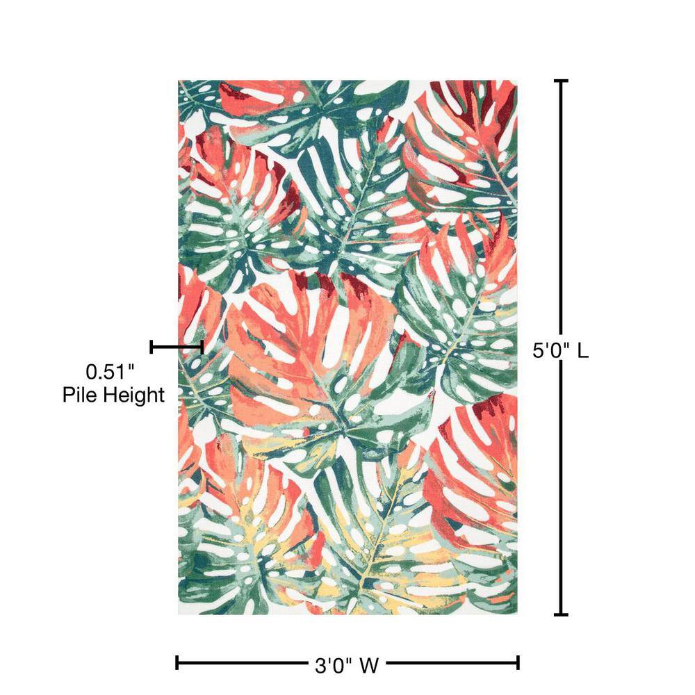 Reversible Multicolor Floral Synthetic 3' x 5' Indoor/Outdoor Rug