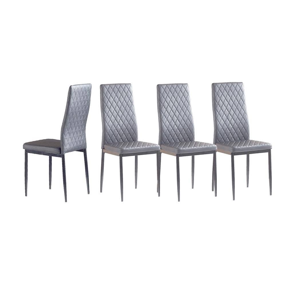 HOMEFUN Gray Modern Leather Upholstered Diamond Grid Pattern Dining