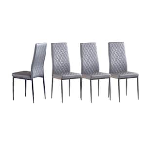 Gray Modern Leather Upholstered Diamond Grid Pattern Dining Chair with Metal Legs (Set of 4)