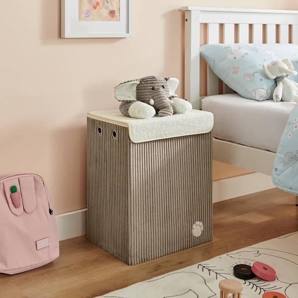 Collapsible Folding Corduroy Cotton Fabric Rectangle Kids Plush Laundry Hamper Toy Storage - Gray Elephant