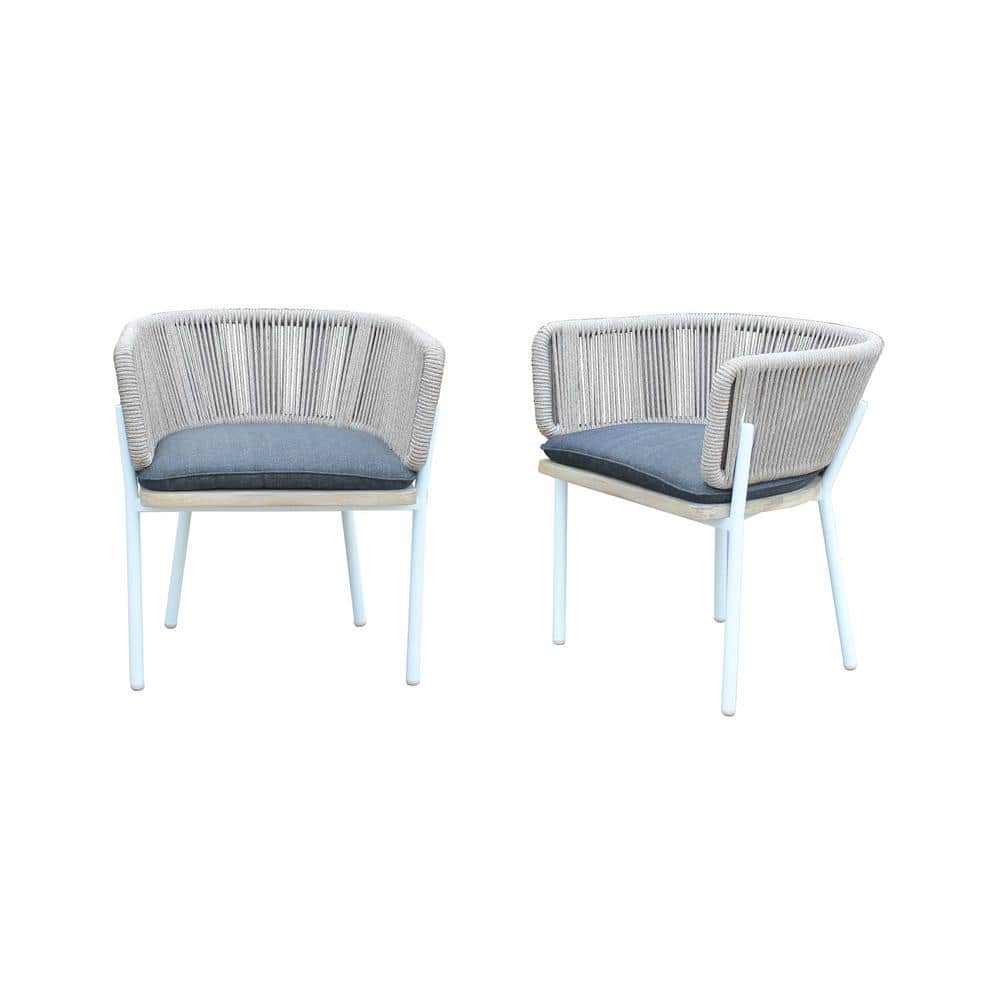 Melina Patio Wood, Aluminum and Rope Dining Chair White Legs (Set Of 2)