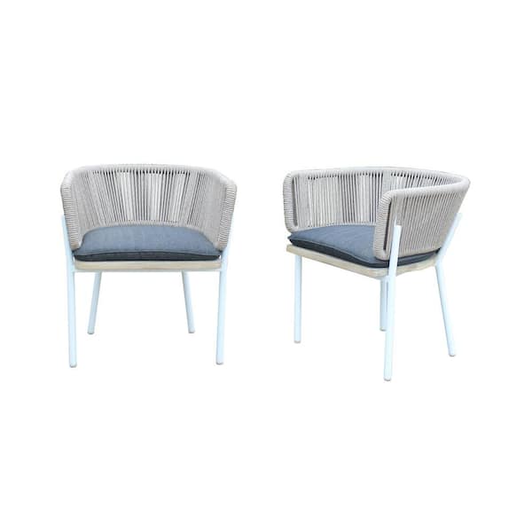 Melina Patio Wood, Aluminum and Rope Dining Chair White Legs (Set Of 2)