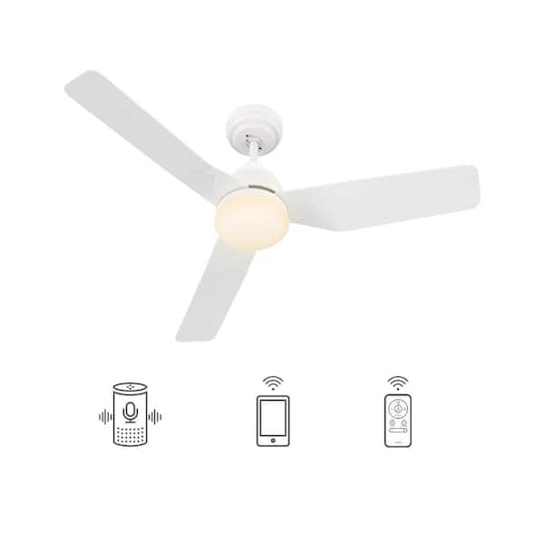 CARRO Triton 44 in. Dimmable LED Indoor White Smart Ceiling Fan with Light and Remote, Works with Alexa and Google Home