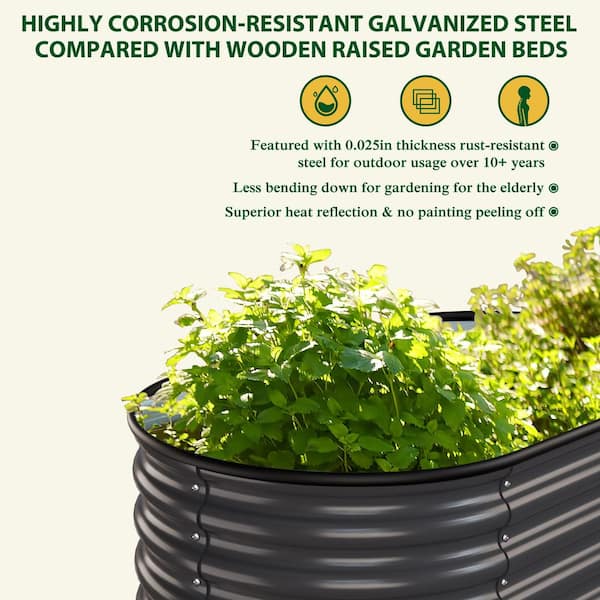 Dark Gray Galvanized Steel Raised Garden Bed 2-in-1 Planter Box Outdoor, 48 in. L x 24 in. W x 24 in. H