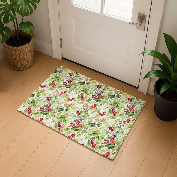 Mayfield Premium Machine Washable Abstract AMF1816 Aloe 2 ft. x 3 ft. Area Rug