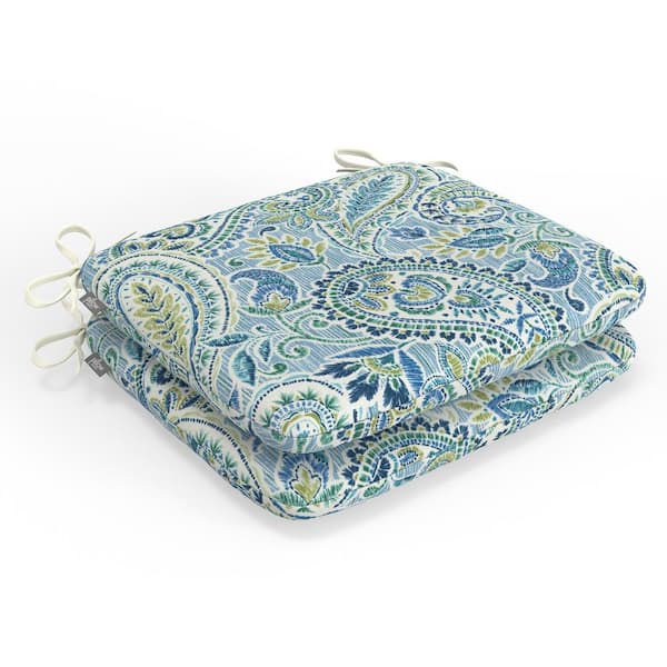 Pillow Perfect Paisley 18.5 in W x 3 in H Square Outdoor Chair Seat Pad with Ties 2-Count in Blue Arctic Stone