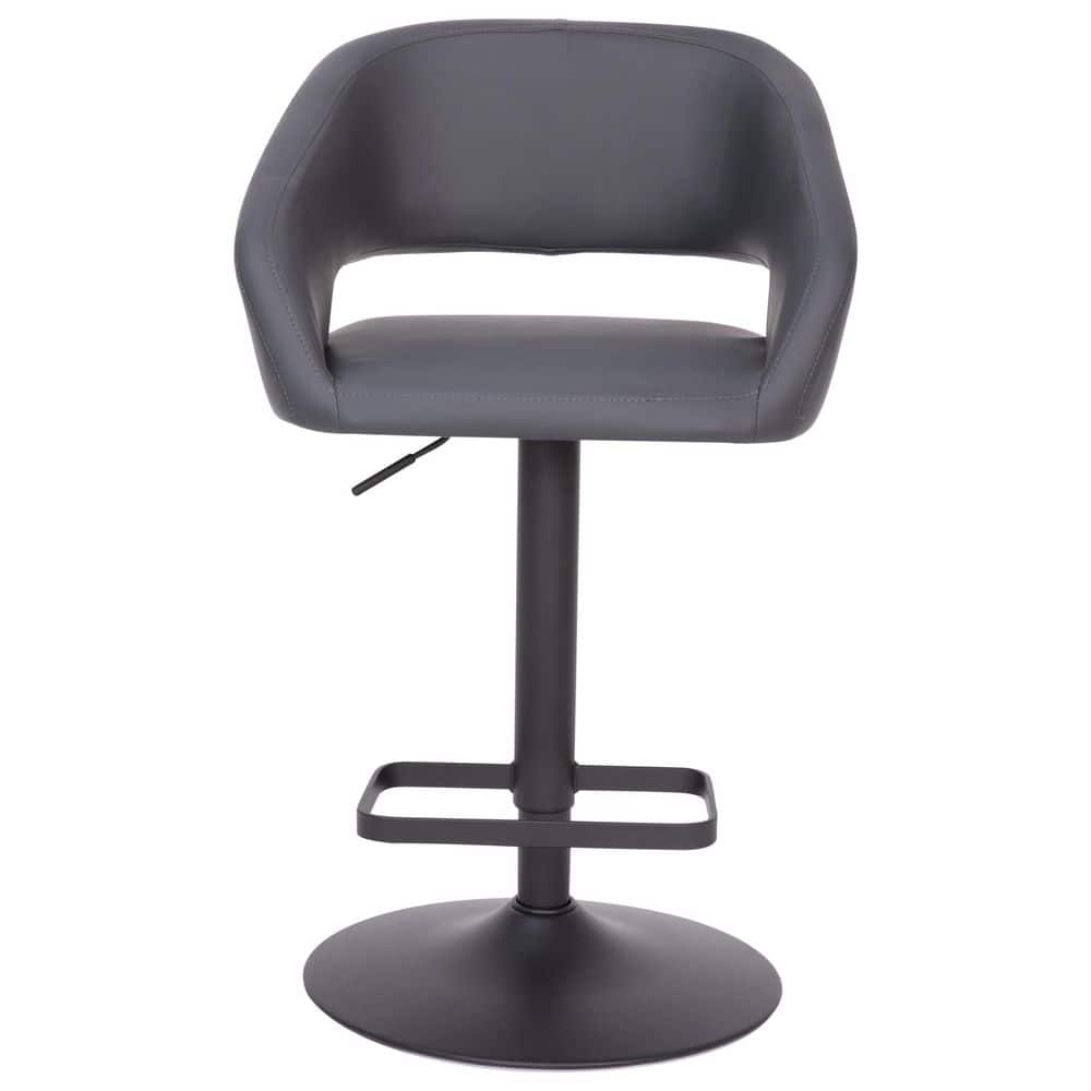 Gray Vinyl Adjustable Swivel Barstool with Black Metal Base