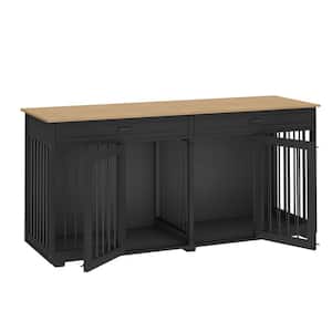 Large Dog Kennels Crate Furniture with 2-Drawers, Indoor Wooden Double Dog House Cage for Small Medium Large Dogs, Black