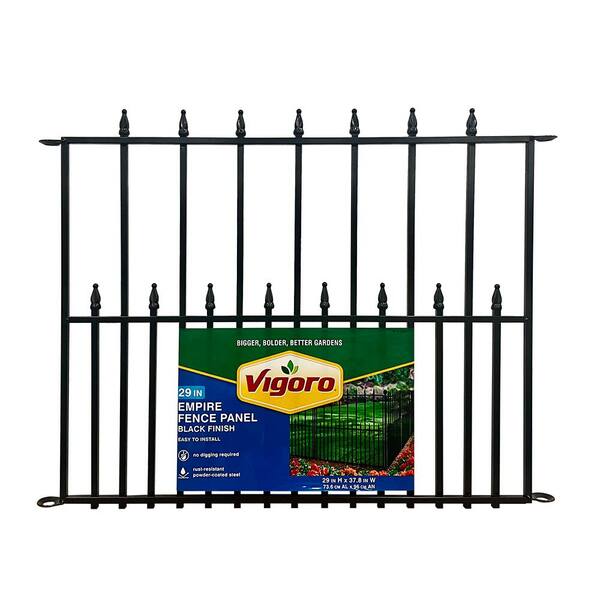 Vigoro Empire 29 in. H x 36 in. W Black Steel 3-Rail Fence Panel (4-Pack)