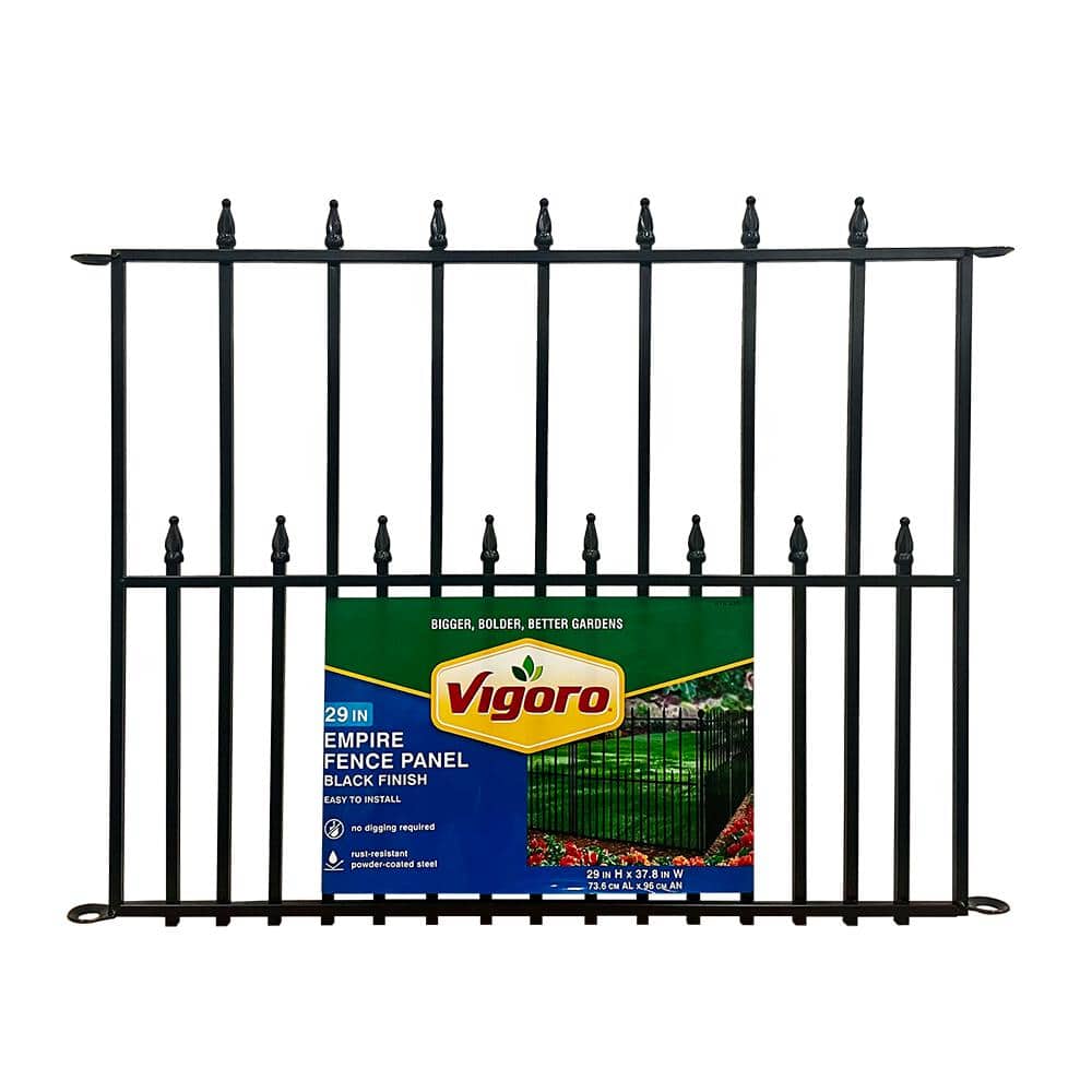 Vigoro Empire 29 in. H x 36 in. W Black Steel 3-Rail Fence Panel
