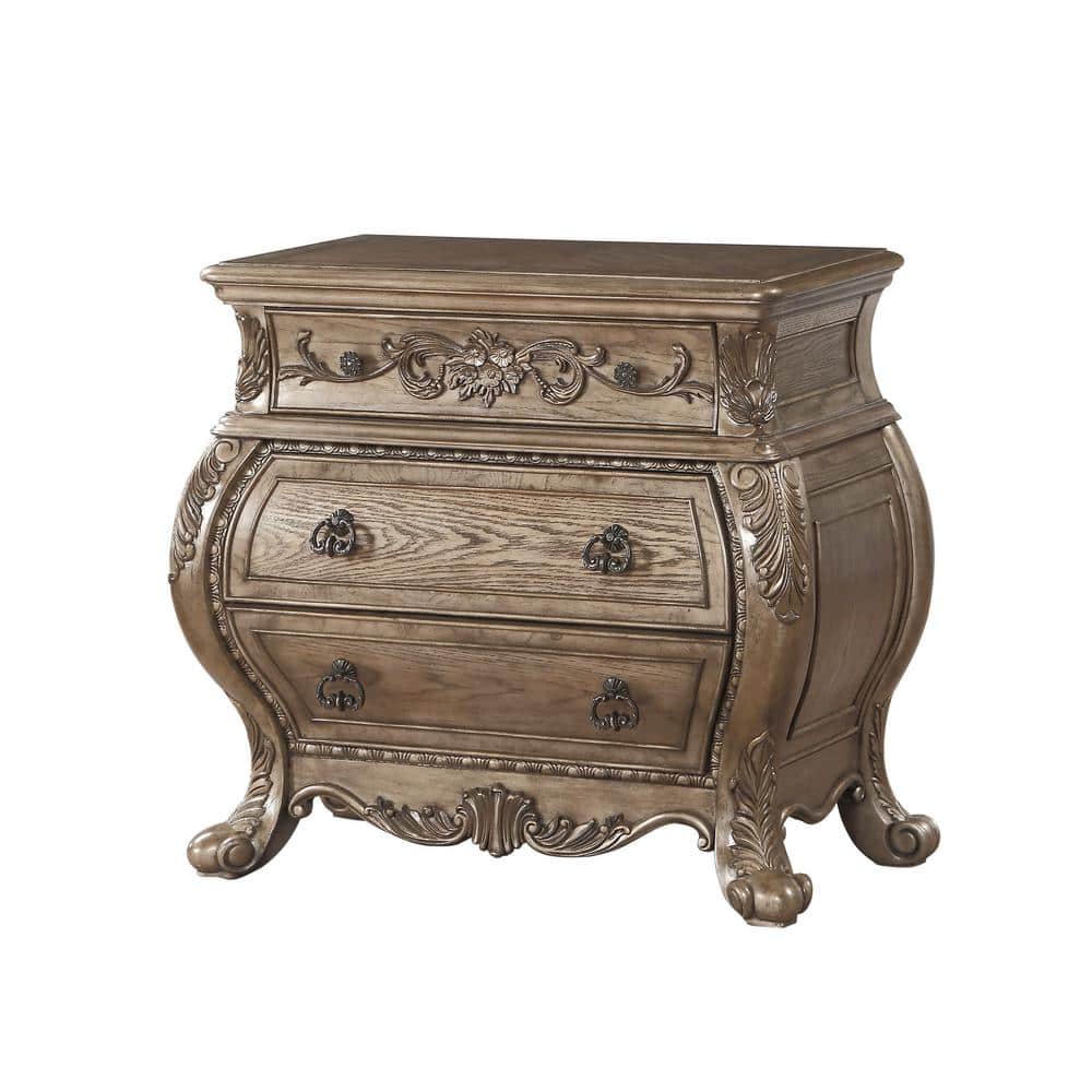 Vintage Oak 3-Drawer Nightstand with Antique Pull-Ring Handles