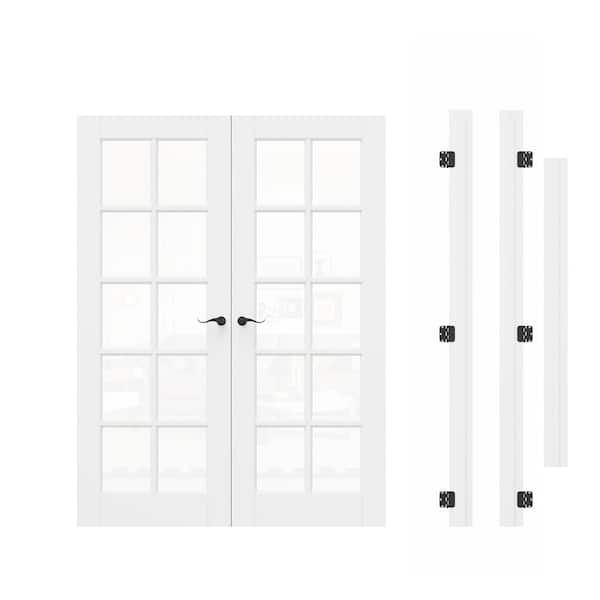 56 in. x 80 in. 10-Lite Clear Glass Universal White Glass Assembly Required Interior French Door+ Quick Assemble Jamb