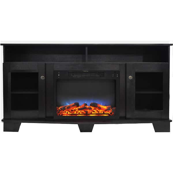 Hanover Glenwood 59 in. Electric Fireplace in Black Coffee with Entertainment Stand and Multi-Color LED Flame Display