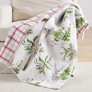 Villa Lugano Sleigh Bells Multicolor Woodland/Plaid Quilted Cotton Front/Microfiber Back Throw Blanket